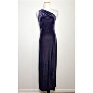 Vintage Rimini By Shaw Purple Velvet Maxi Dress Size 6 One Shoulder Hoco Holiday